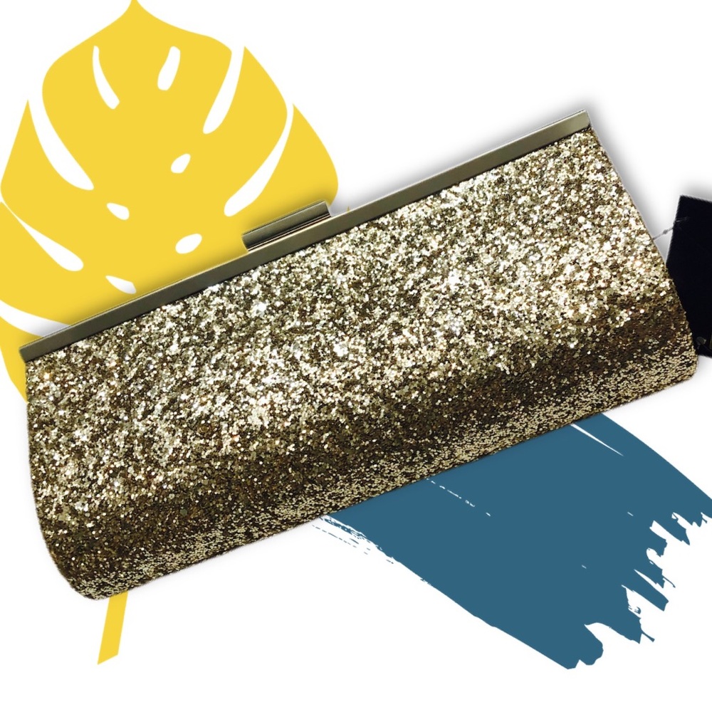 Sasha Gold Glitter Kisslock Clutch Evening Bag